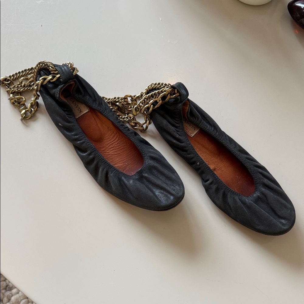 Black Leather Lanvin Women's Ballet Flats